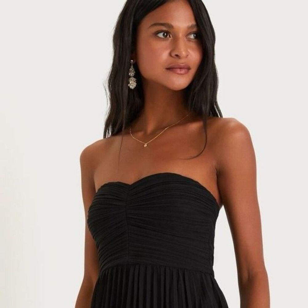 Lulus Seriously Sensational Black Strapless Tiered Maxi Dress Size Medium NEW - Picture 12 of 12